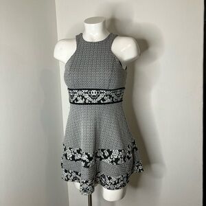 Chic Black and White Patterned Mini Dress